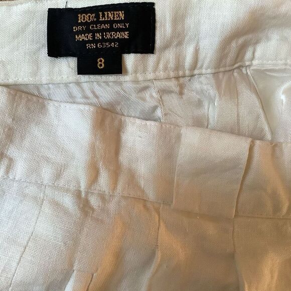 High Waisted Off-white 100% Linen Trousers With Full Length Liner - Picture 3 of 10